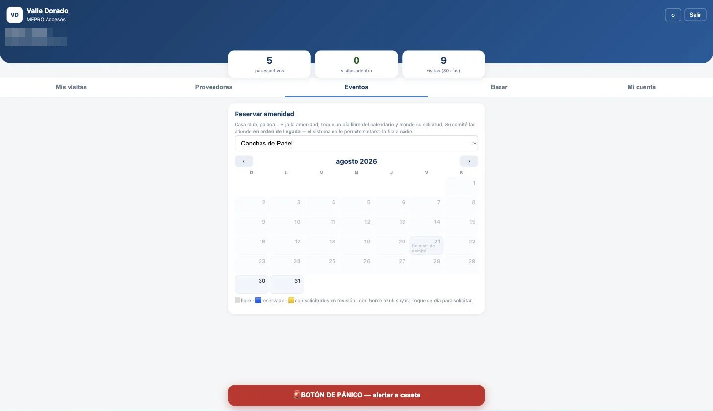 Calendario de reserva de amenidades por orden de llegada