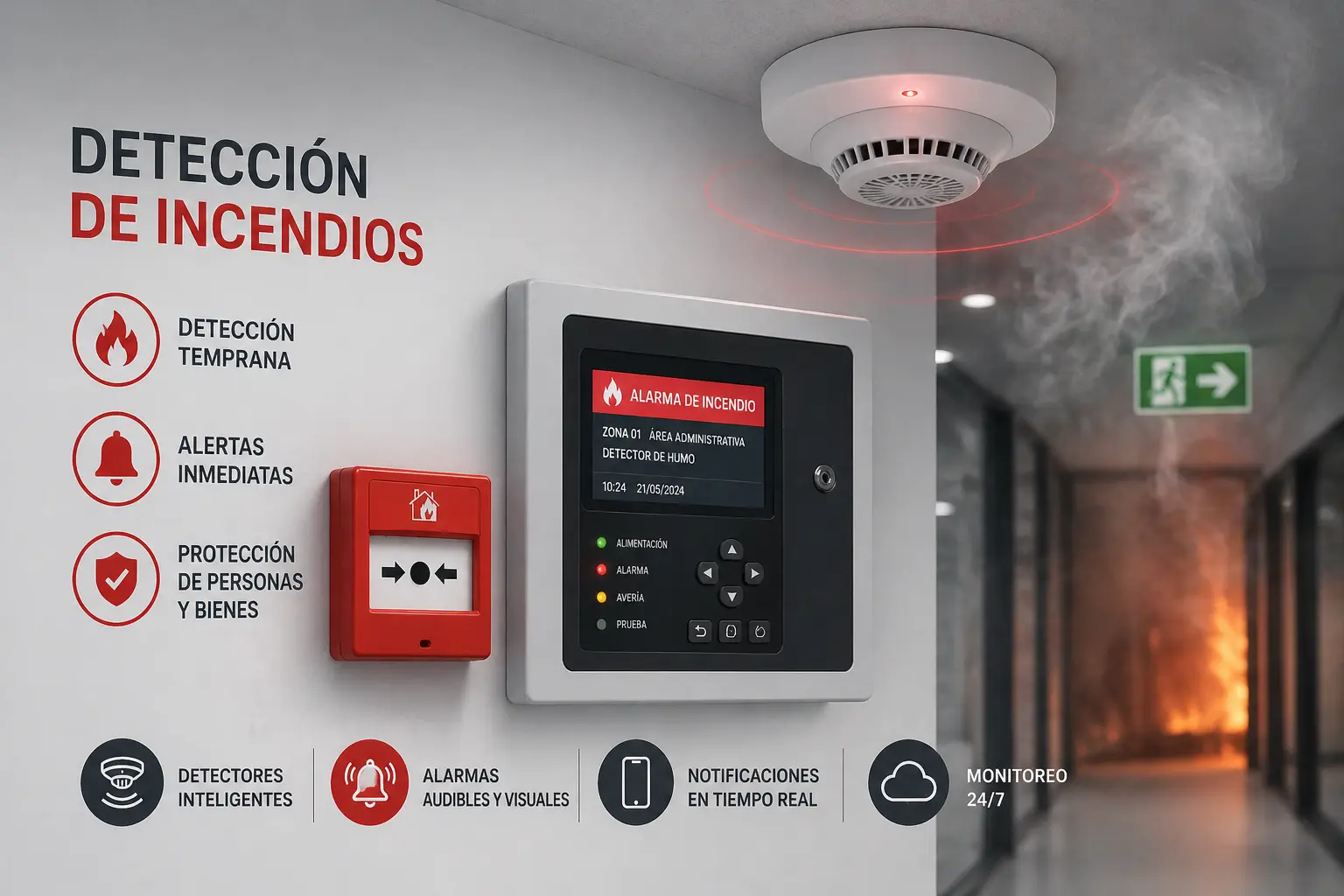Sistema de detección de incendios para empresas e industria